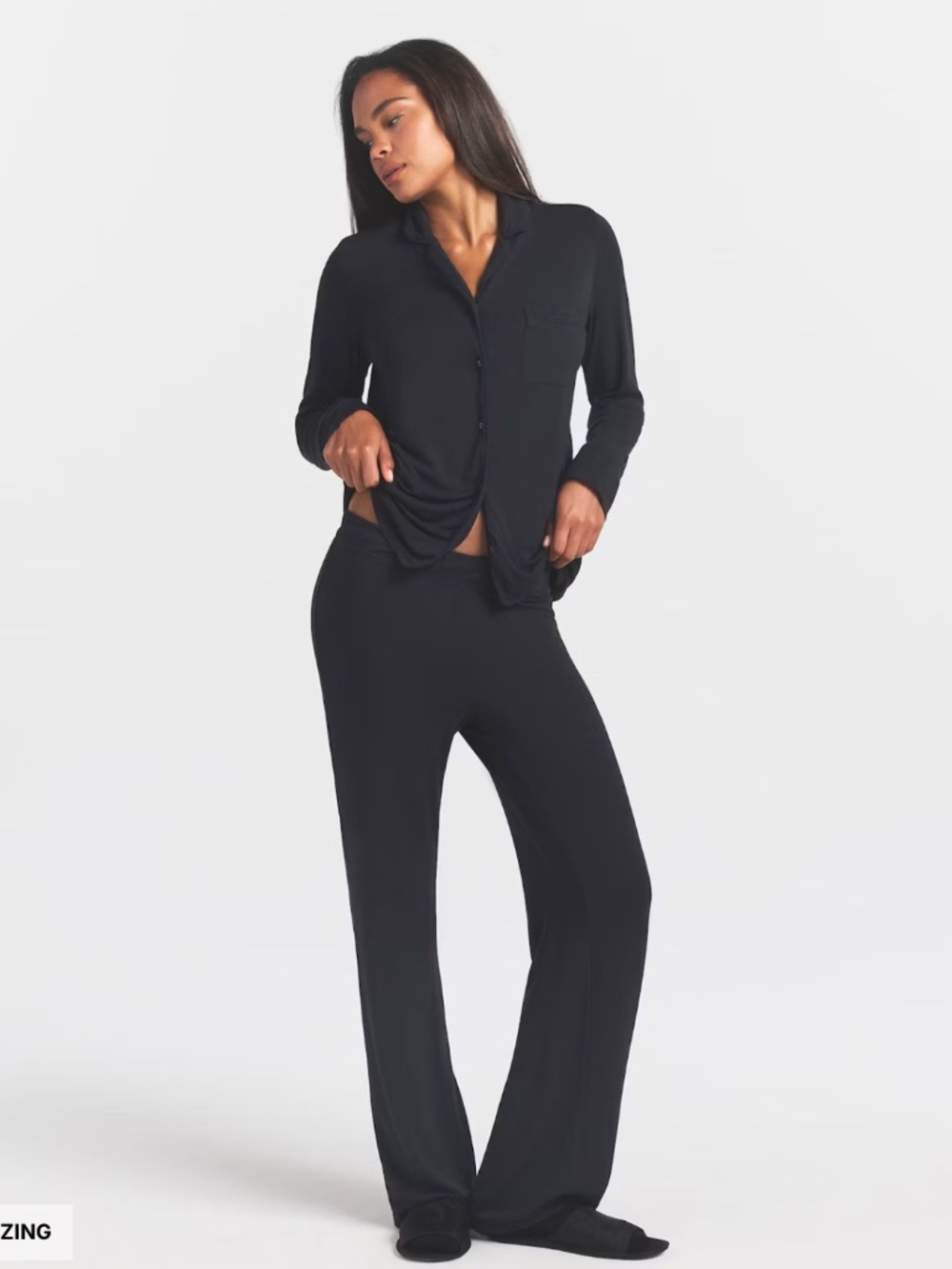 SKIMS Sleep Long Sleeve Button-Up Set Onyx M New With Tags